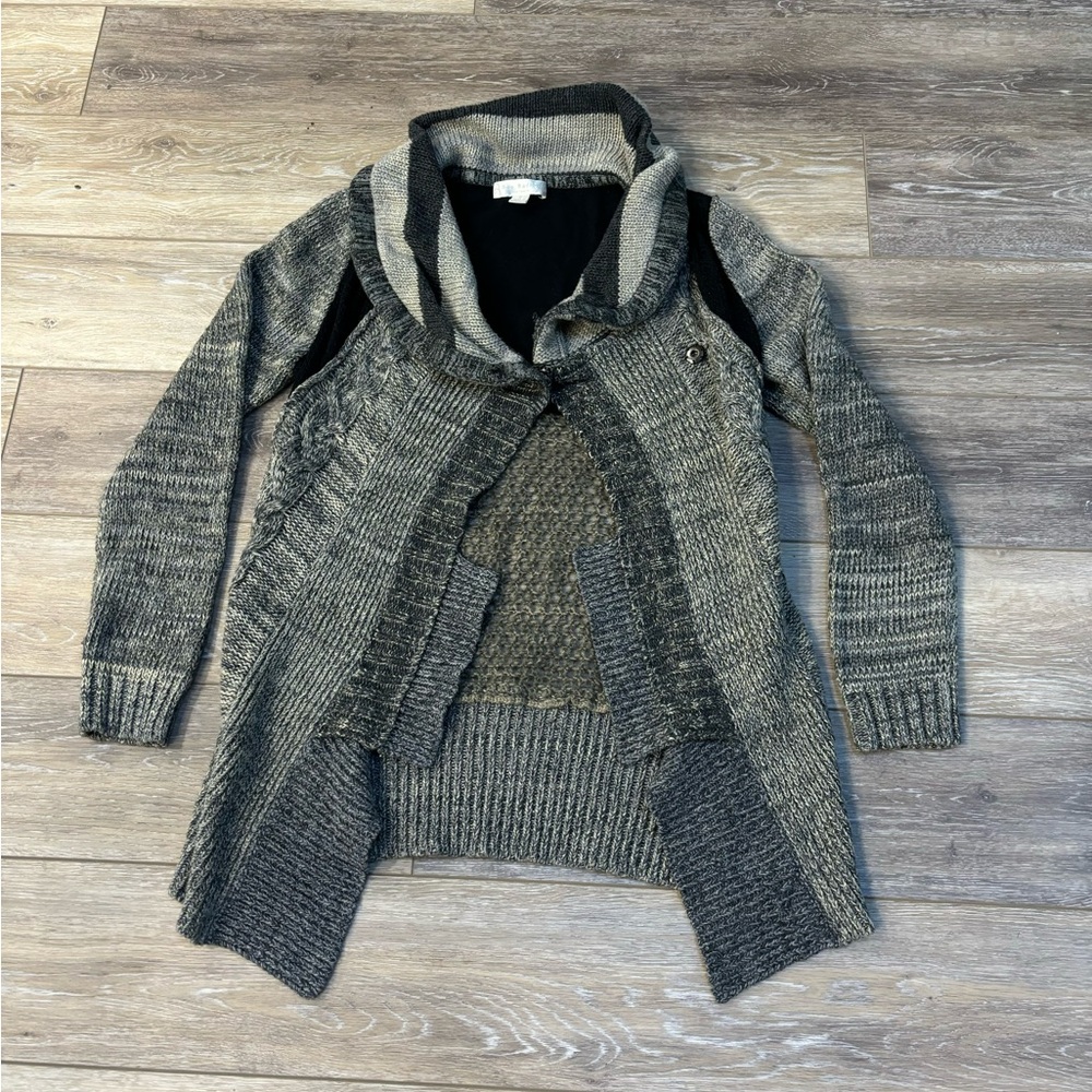 Boo Radley Cardigan Sz S Gray/Black Long Sleeve Chunky Knit Lagenlook Sweater